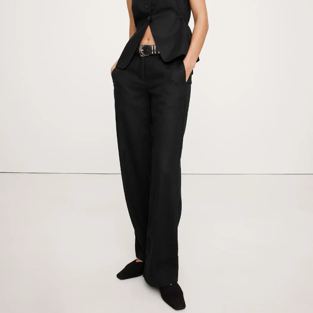 NWT! Banana Republic Black Euro Linen The Everyday Wide-Leg Trouser Pants XXL